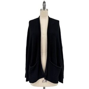 Inhabit Black Cashmere Cardigan M Sweater Soft Cozy Pockets Open Panels Back